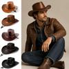 Faux Leather Fedora Sun Hat Wide Curved Brim Wide Brim Cap Vintage Cowgirl Hat  Outdoor Travel