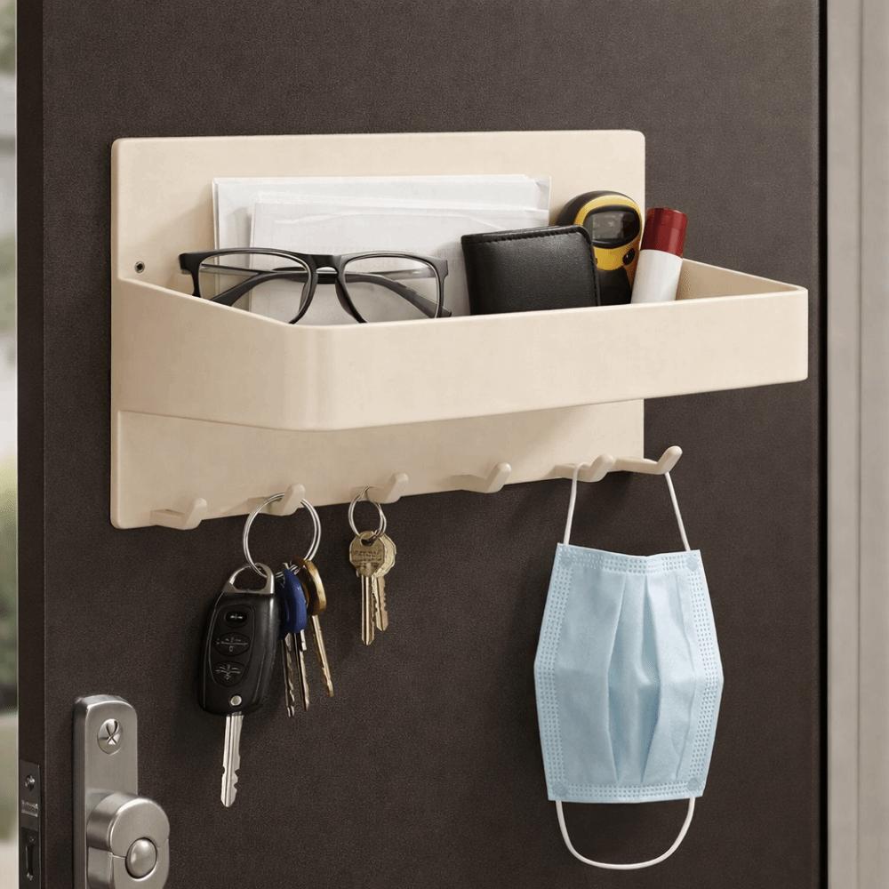 Carbon Steel Magnetic Storage Rack Punch Free Wall Mounted Refrigerator Side Storage Rack with Hooks Large Capacity Key Holder