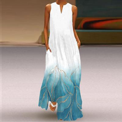 Summer Women's Sleeveless V-neck Printed Sexy Dress, Long Dress, European And American Women's Clothing