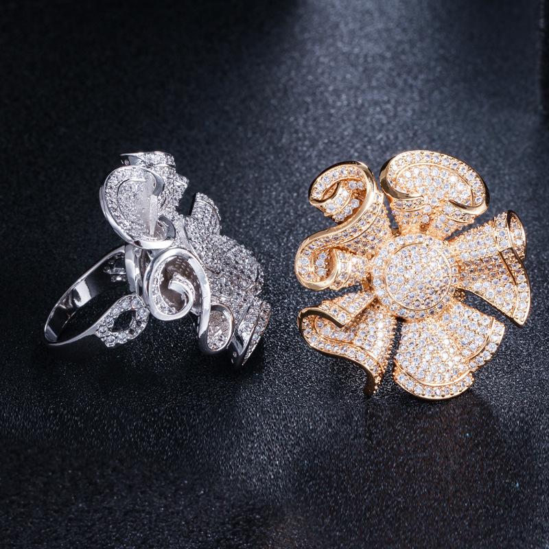 J0089 High-End Banquet Ring, Full Of Zircon Personalized Flower Ring