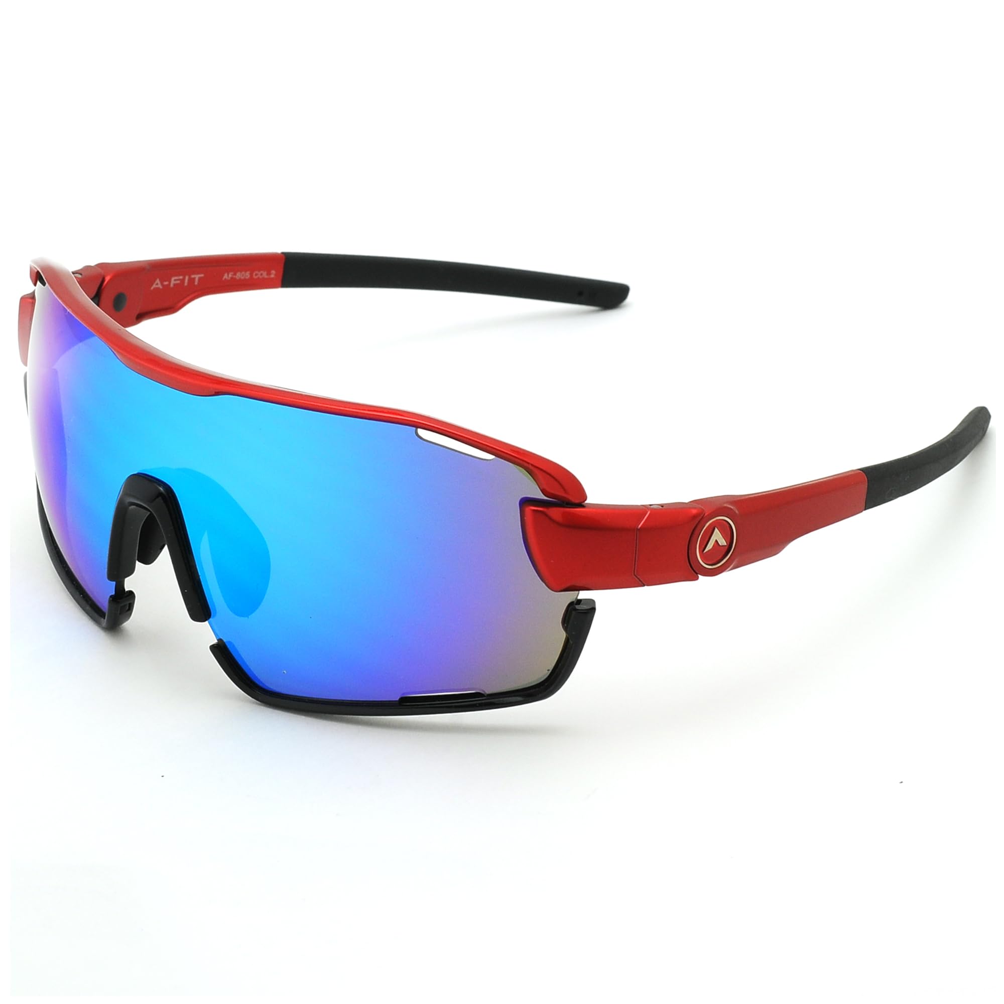 

FIT MASTER Sports Sunglasses with Ribbon Mirror Lenses for a Perfect A-Fit Men s Full-Rim Red/Blue Fit, AF-805-C2-BLRM-S