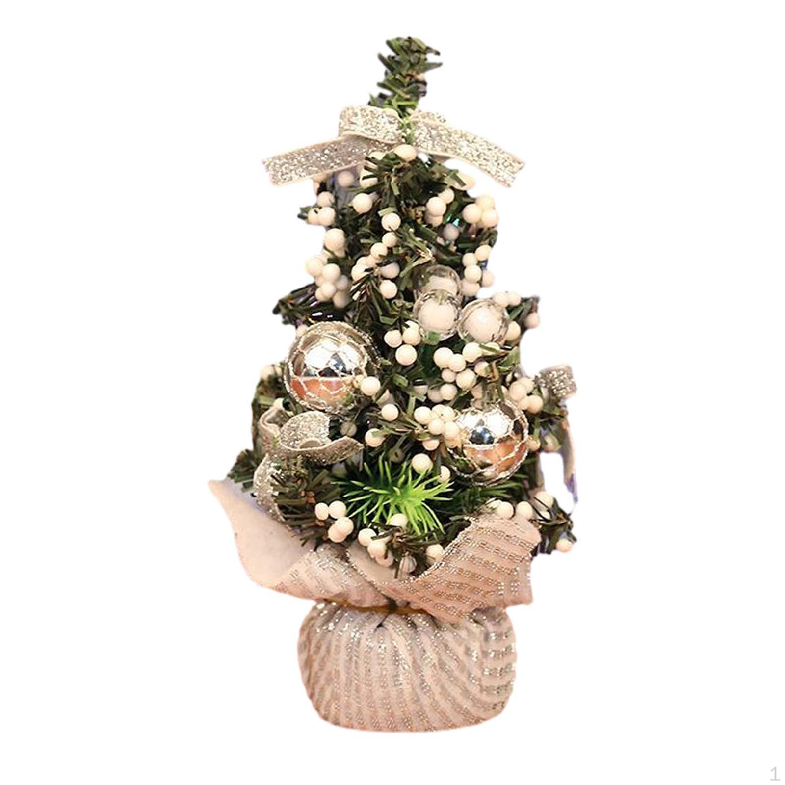 Desktop Christmas Tree with Base, Mini Artificial Decoration, Craft Miniature Argent