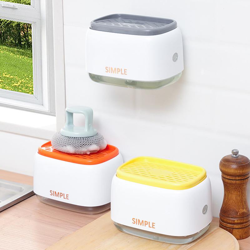 Kitchen Dish Brush With Soap Dispenser And Plastic Holder For Easy Cleaning