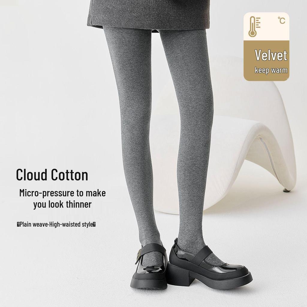 Women's Gray Velvet Leggings with Vertical Stripes – Slimming, Micro-Pressure, Stirrup Style for Autumn/Winter.