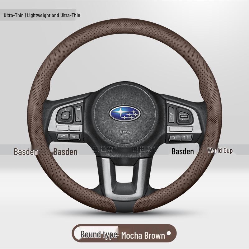 Leather Steering Wheel Cover for Subaru Models: XV, Forester, Crosstrek, Outback, WRX, Levorg, BRZ