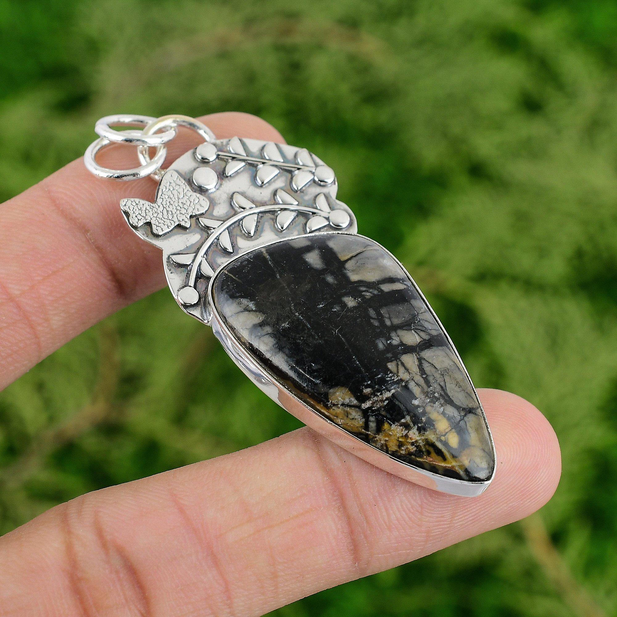 

925 Silver Picasso Jasper Stone Trendy Sister Handmade Engagement Ethnic Pendant