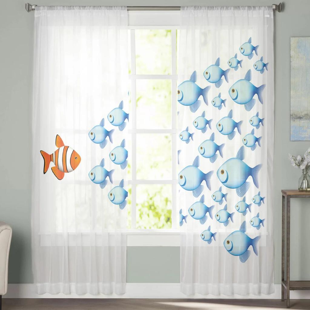Carp Animal Fish Geometric Tulle Curtains For Living Room Sheer Curtain Bedroom Voile Decorative Window Treatments