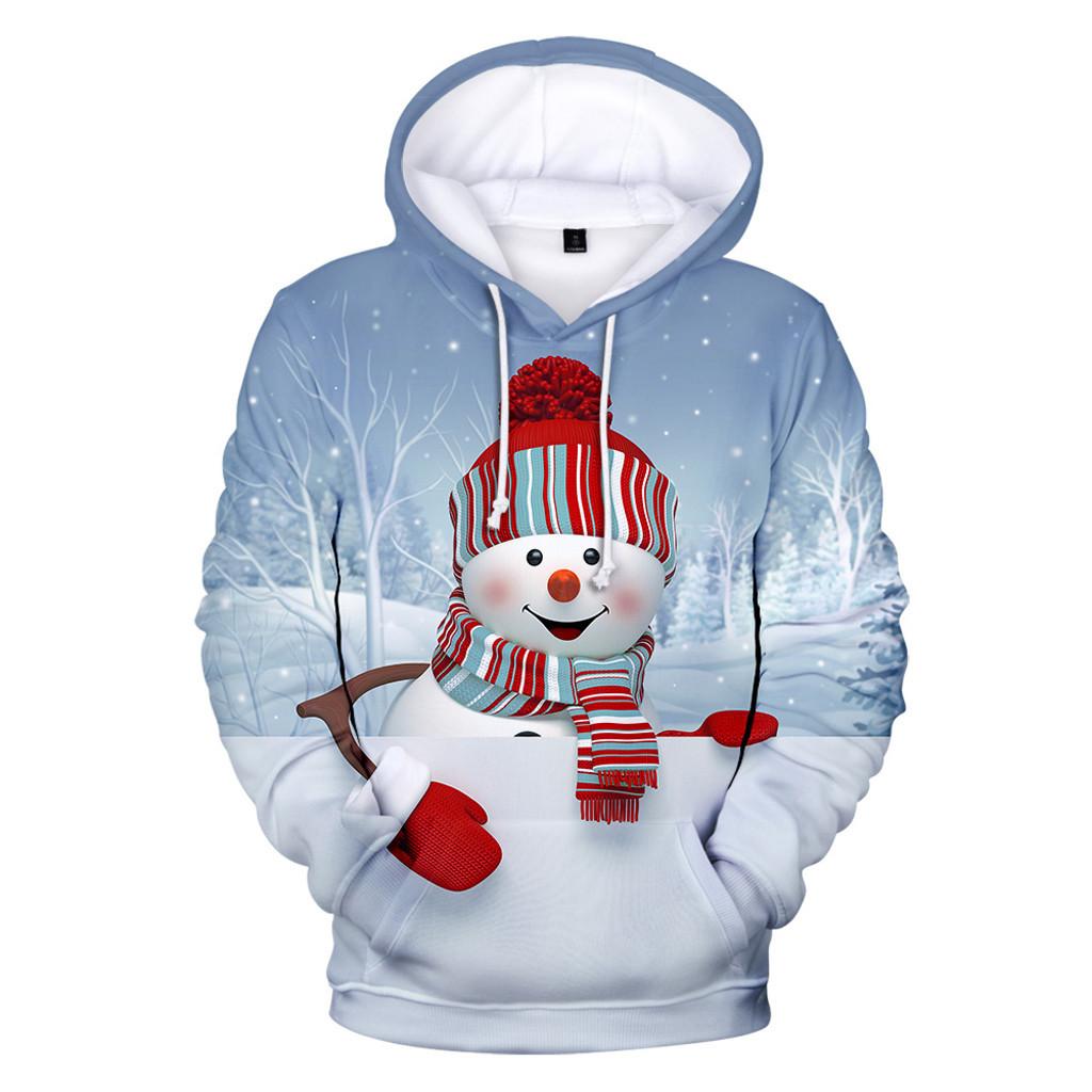 Fashion Women's Christmas Printing Long Sleeves Hooded Cap Sweater Tops