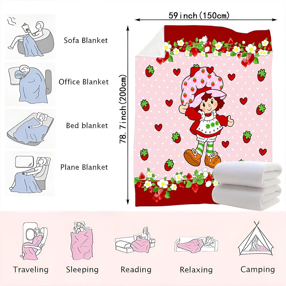 Strawberry Shortcake Blanket—A Delightful and Cozy Blanket Featuring the Beloved Strawberry Shortcake Character Surrounded by