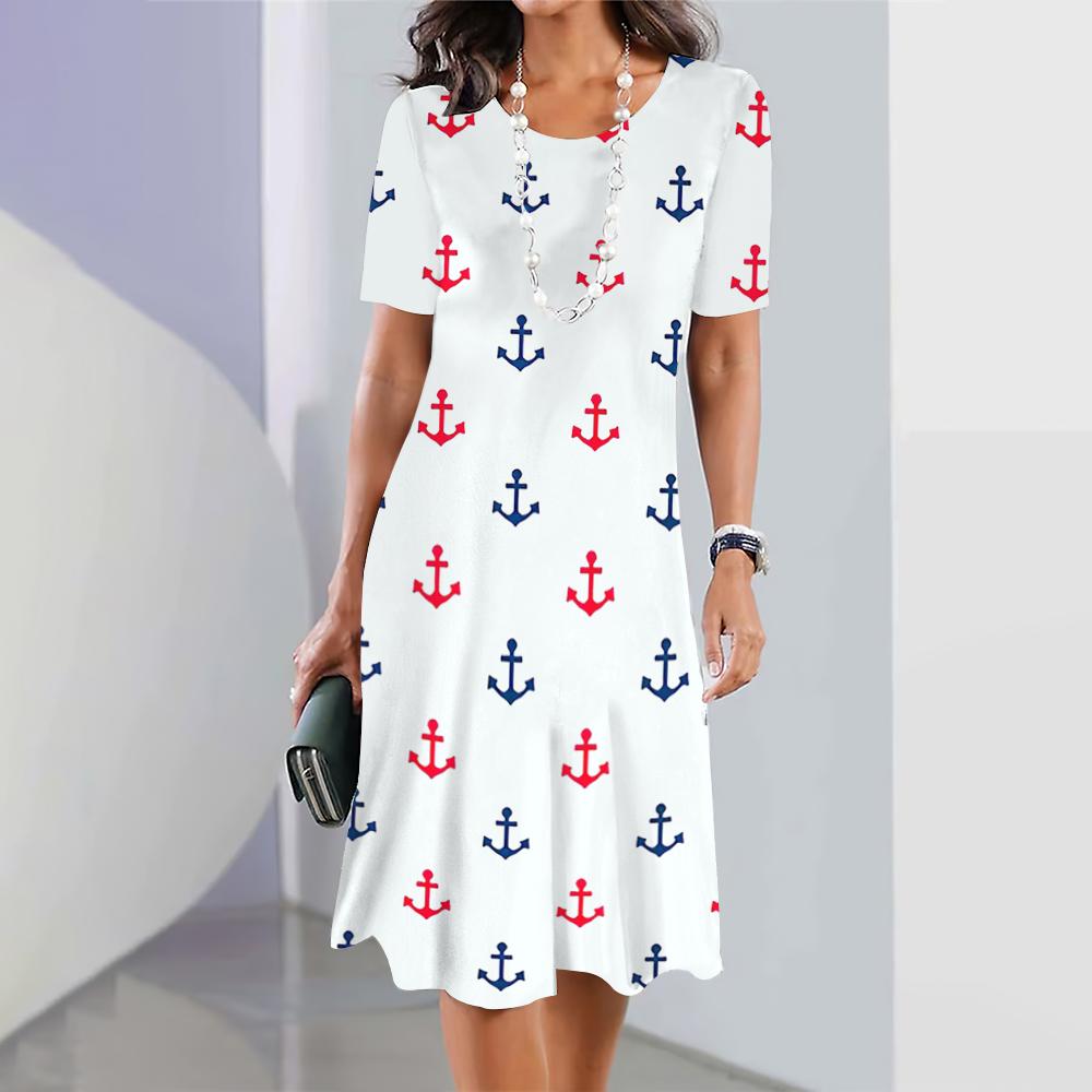New Women's Dresses Anchor 3D Print Female Elegant Dresses Summer Short Sleeve Dress Fashion Oversized Clothing