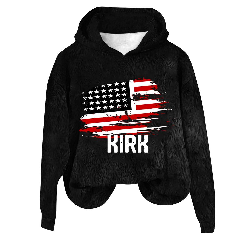 Women's Hooded Long Sleeve Printed Flannel Top Hooded Sweatshirt