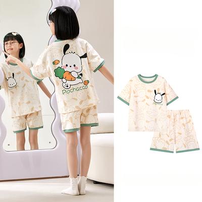 2025 MINISO Ensemble de pyjama à manches courtes pour garçons et filles avec imprimé dessin animé anime mignon et à la mode pour l'été T-shirt pour enfants + short Ensemble 2 pièces