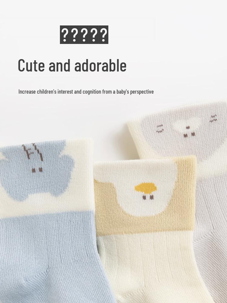 Newborn Cute Cartoon Baby Socks - Seamless Ribbed Cotton for Spring & Autumn
