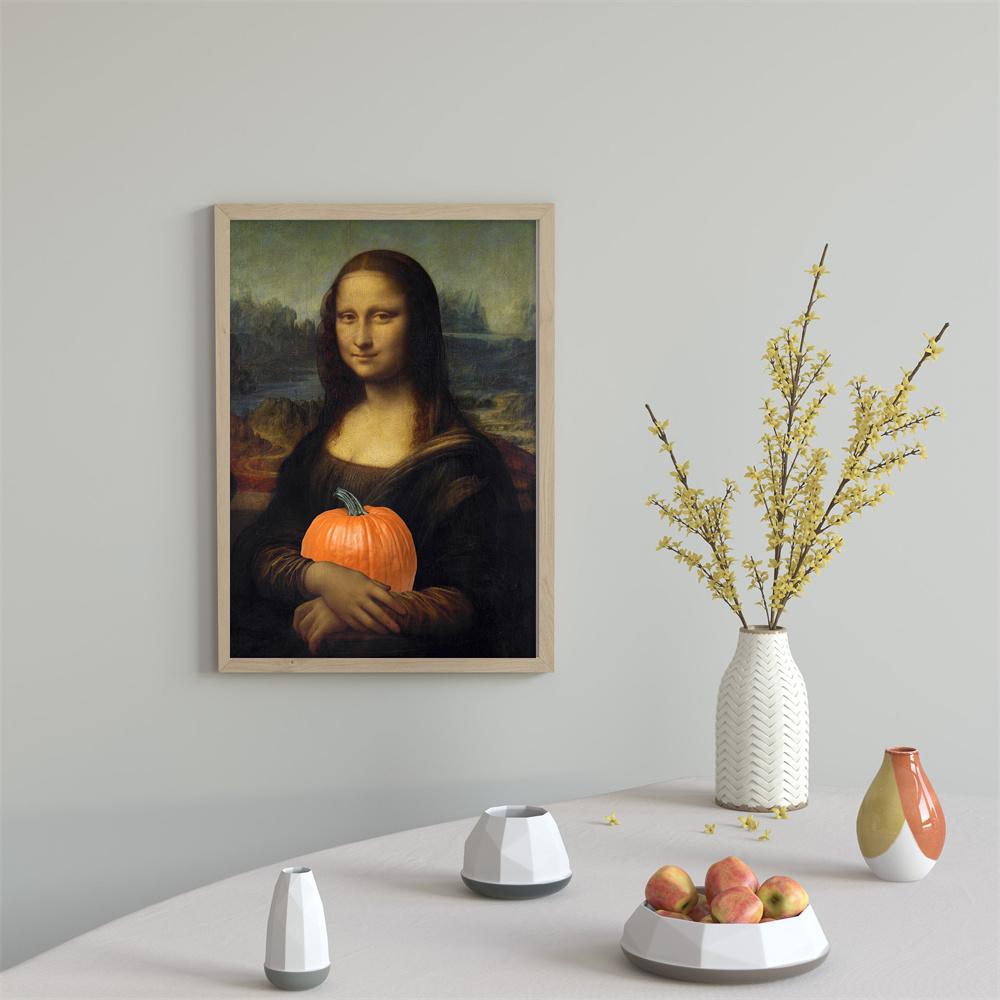 Mona Lisa with Pumpkin Altered Art Poster Famous Renaissance Portrait Prints Funny Classic Art Canvas Painting Kitchen Decor