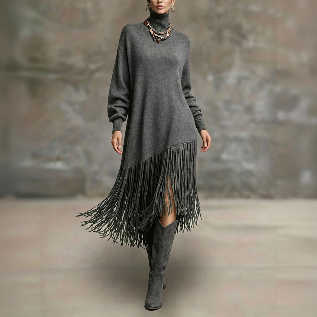 Women's Color Long Dress with High Neck for Party Evening Wear