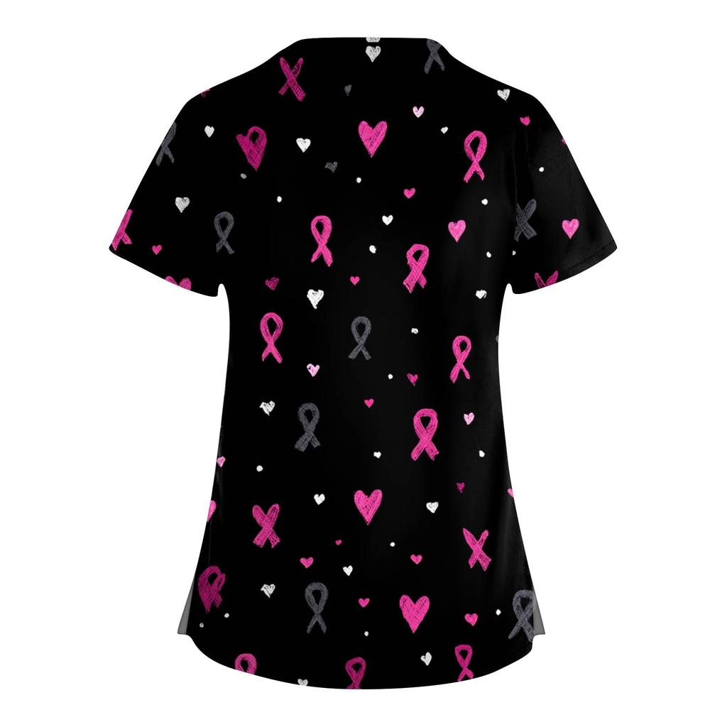 Women's Fashion  V-Neck Short Sleeve Overalls Double Layer Pocket Printed Tops  Apparel