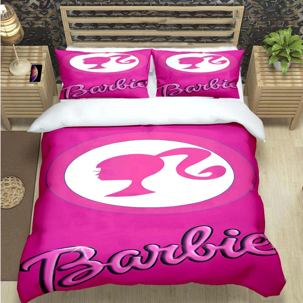 Hot Fashion Barbie Cartoon Print Bedding Sets Bed Supplies Set  Comforter Set  Teens Girls Cartoon Twin Single Kid Luxury Gift