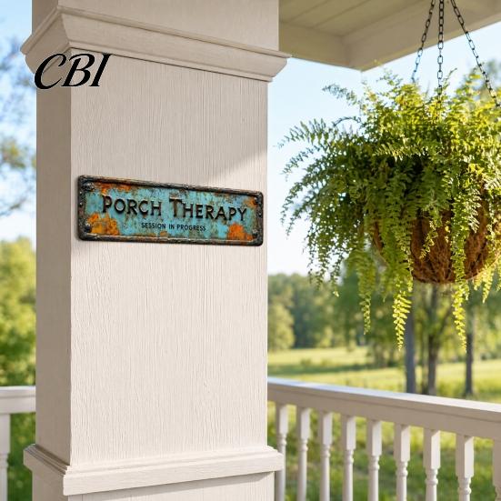 Fine Workmanship Ornaments Porch Therapy Vintage Tin Sign, Rustic Teal Wall Decor, Funny Outdoor Durable Garden Patio Gift for Friends Family