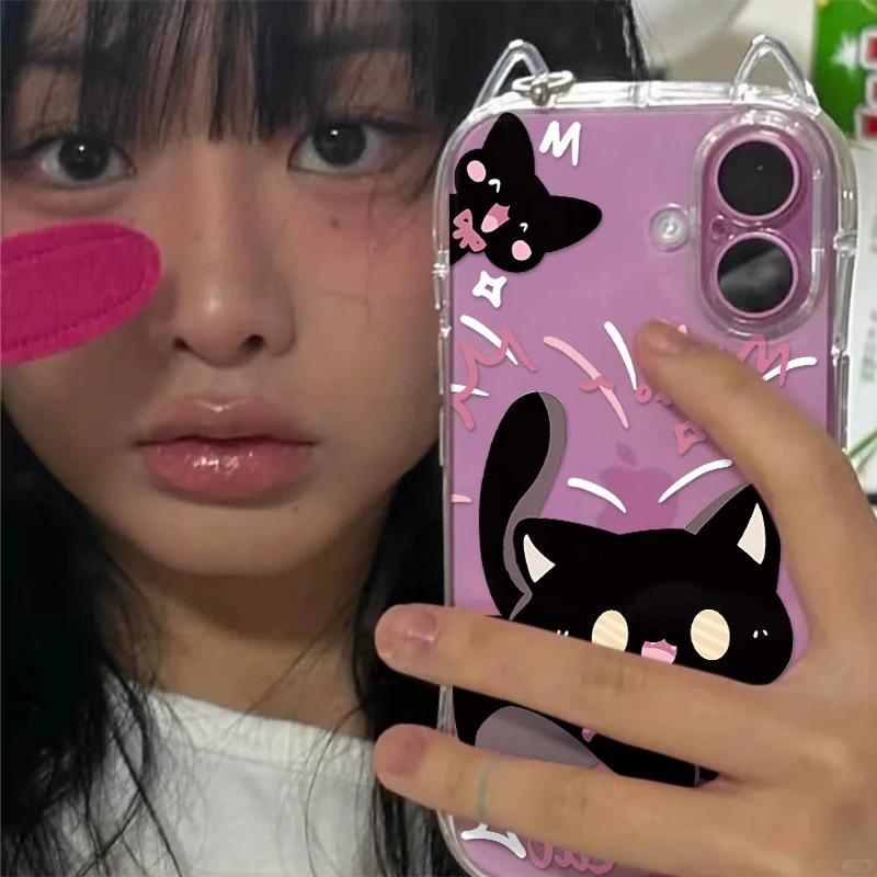 Scare the Black Cat for Apple IP16/17Promax Mobile Phone Case Air Cat Ears 15 Transparent 14 Cute 13 Soft