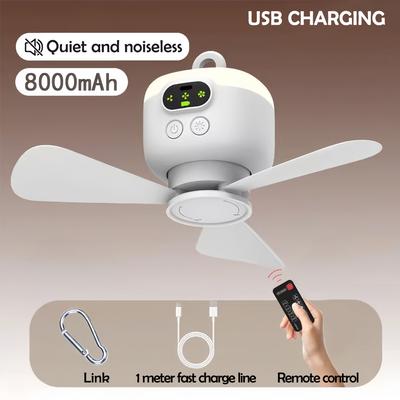 Stropní ventilátor do domácnosti 3 rychlosti nastavitelné 8000mAh Venkovní přenosný kempingový ventilátor Bezdrátové dálkové ovládání Stropní ventilátor s nočními světly