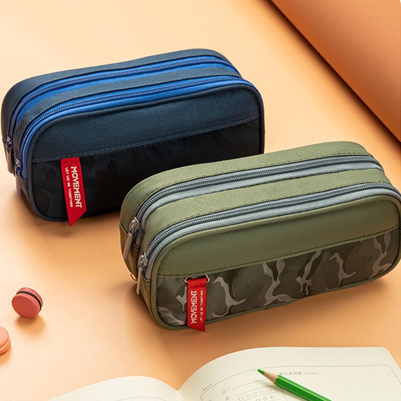 Dual-Layer Camouflage Pencil Case for Boys - Multi-Compartment Stationery Bag for Junior High Students