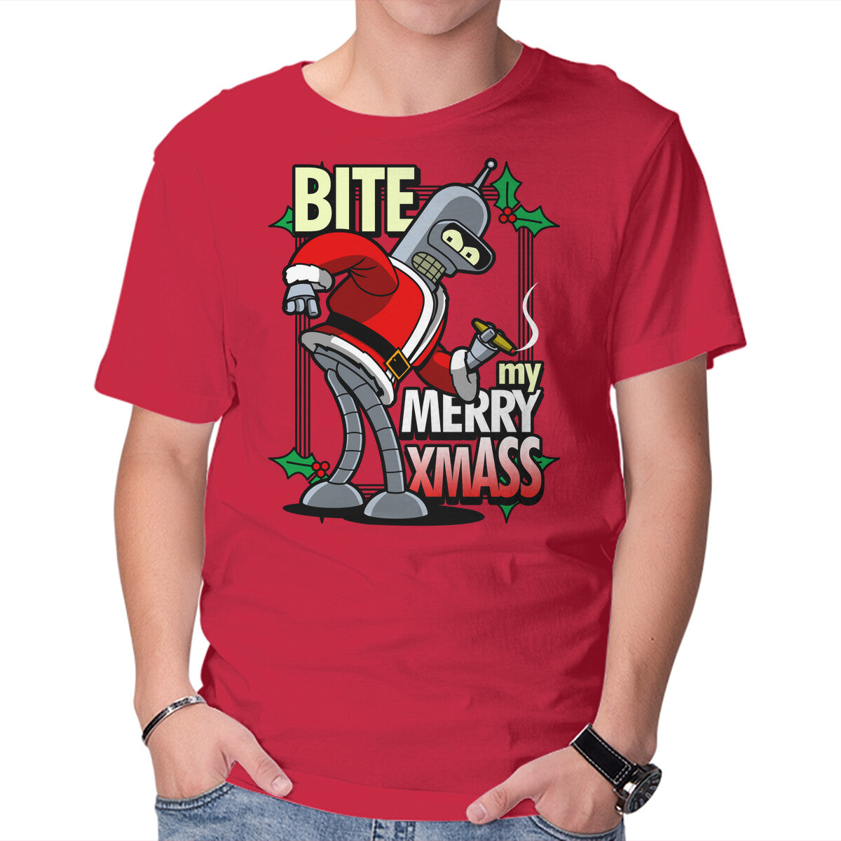 Unisex Crew Neck T-Shirt Bite my Merry XmASS Graphic Short Sleeve Casual Tee M