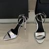 Summer Fashion Metal Thin High Heels Gladiator Sandals Women Elegant Pointed Open Toe Banquet Party Prom Shoe Woman Silver