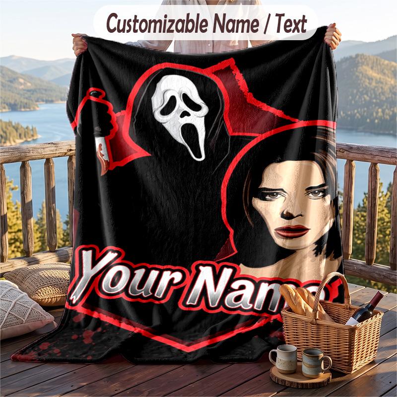 Custom Text Flannel Throw Blanket, Lightweight Cozy Bed Sofa BlanketScream Ghostface