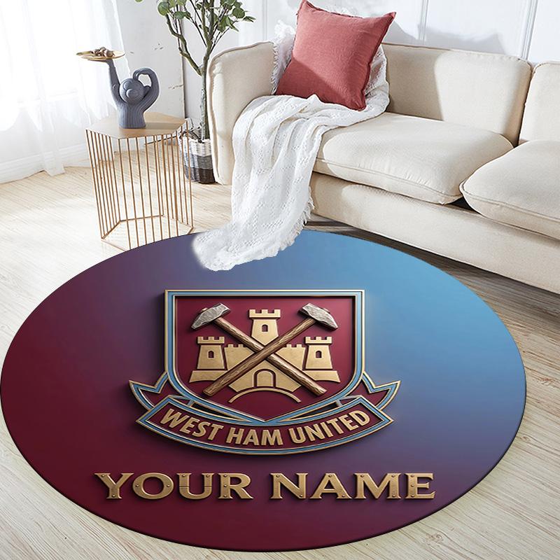 Custom Name West Ham United Round Area Rug,Carpet Rug for Living Room Bedroom Sofa Playroom Decor,Non-slip Floor Mat