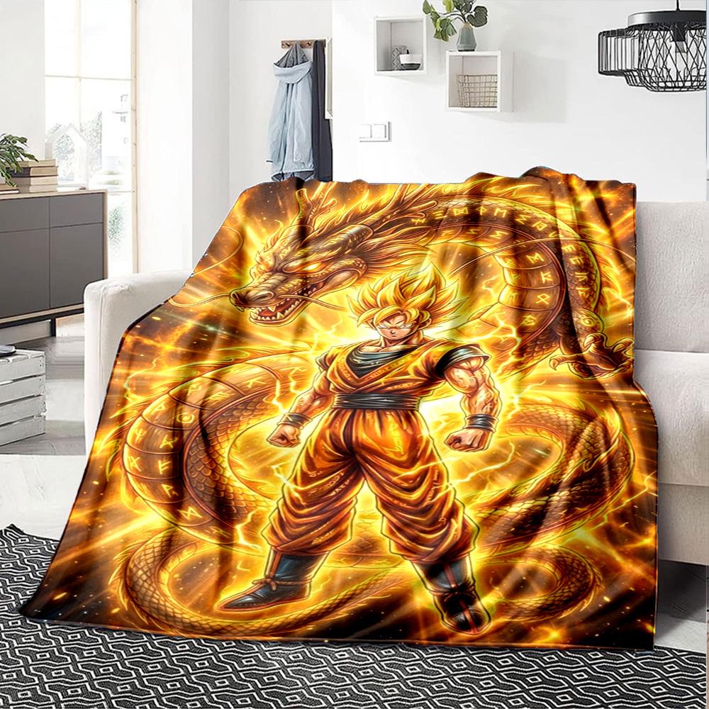 Goku Anime Print Flannel Blanket High Quality Warm Comfortable Cover for All Seasons Perfect for Gifts Home Decor