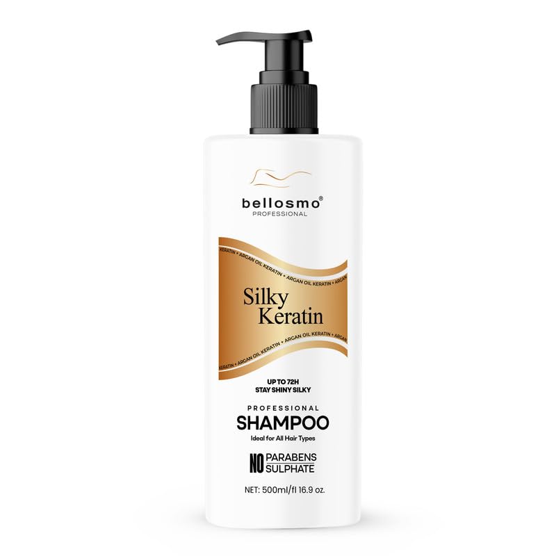 bellosmo PROFESSIONAL Silky Keratin Shampoo with Natural Extracts Gentle Hair Cleansing for Smooth Soft Hair Suitable for Daily Hair Wash-500 ML