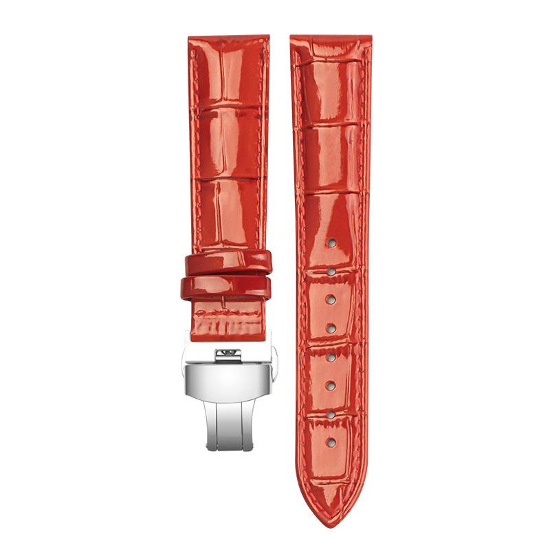 Uhrenarmband aus echtem Leder, 12 mm, 14 mm, 16 mm, 18 mm, 20 mm, Rot, Schwarz, Weiß, Lila, Uhrenarmband, Schmetterlingsschnalle, glänzendes Band, Handgelenksgurt