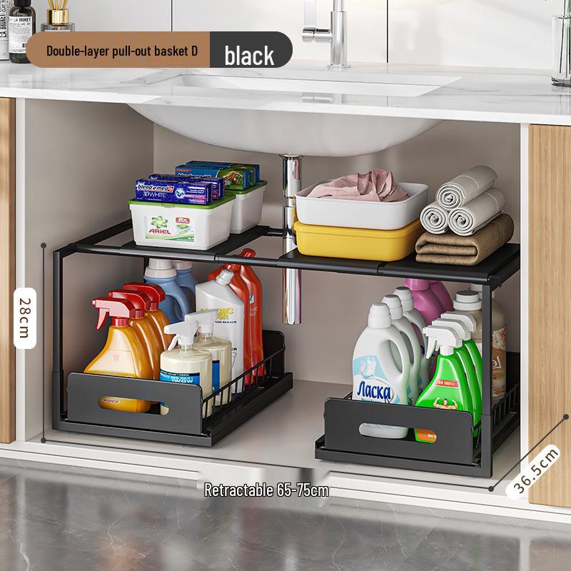 

Двухъярусный выдвижной органайзер для раковины для кастрюль, сковородок и шкафчиков в ванной комнате