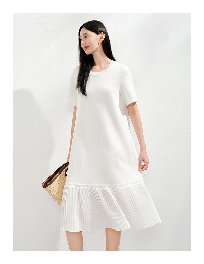 Jiuzi Anna Kou Light Human Style Cleanfit Spliced Pleated Dress for Women 2025 Summer New Style