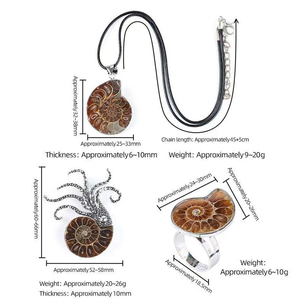 2026 Trending Steampunk Style Jewelry Set: Natural Conch Pendant Necklace + Octopus Brooch Pin + Adjustable Ring, Unique Valentine's Day Bulk Gifts