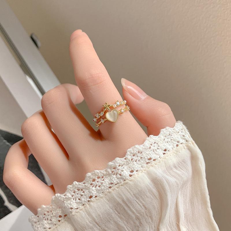 Opal Love Mori Ring Women'S Light Luxury Niche Exquisite High Sense Open Moonstone Pearl Ring