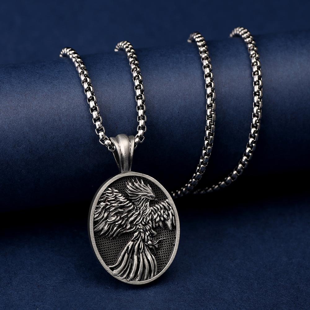 Fashion Hipster Retro Phoenix Pendant Necklace Men's Titanium Steel Hip-hop Necklace Simple Punk Jewelry