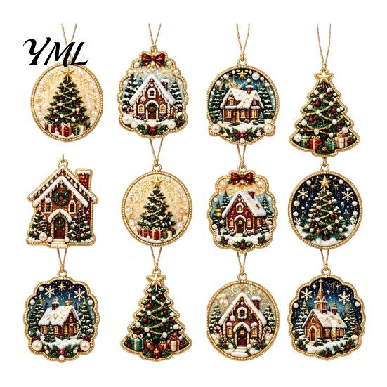 Decoración Artística de Pedrería para Adultos 12 Piezas Kit de Adorno de Pintura Navideña DIY, Juegos de Medias de Perlas Artificiales Decoración Colgante para Adultos, Corona de Árbol Festivo