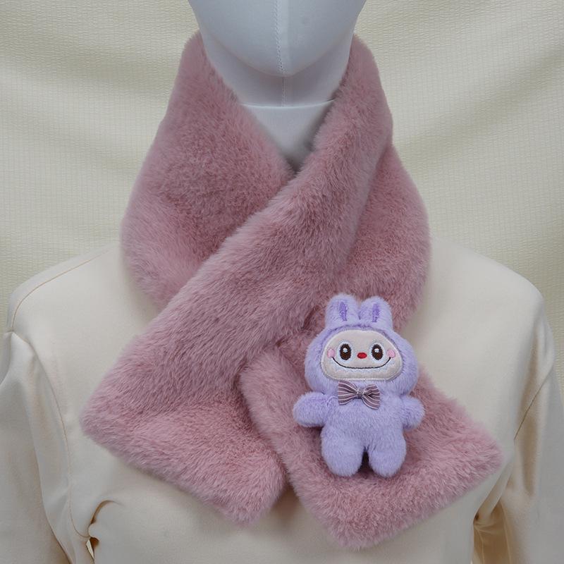 2025 Autumn/Winter Cute Cartoon Plush Scarf: Faux Rabbit Neck Warmer for Girls