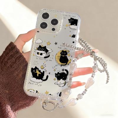 Bracelet Chain Phone Case For iPhone 17 16 15 13 14 for 17Air 17 12 14 16 Pro 17 14 16 Pro Max Sparking Diamond Cute Pattern Hard Cover With Lanyard