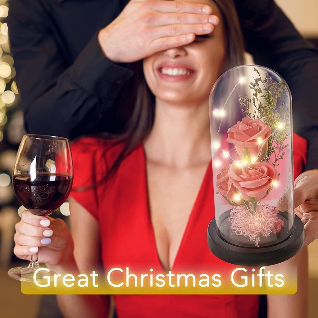 Rosblomma Gåvor ,Färgglad Regnbåge Konstgjord Blomma Ros Lyser Upp Ros i Akrylkupa,Kvinnor