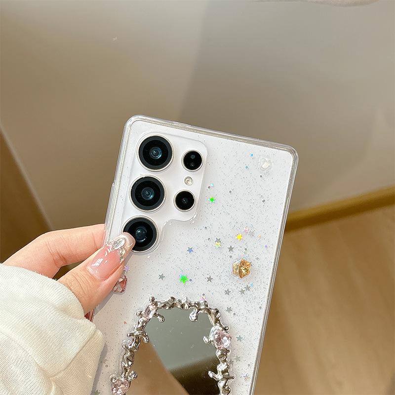 Transparent Glitter Star Glitter Phone Case for Samsung S25ultra Mirror Rhinestone S23plus Gemstone S24