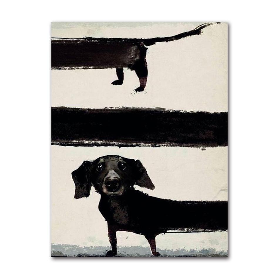 Modern Lustige Tiere Wandkunst Poster Drucke Abstrakt Schwarzer Dackel Hund Leinwandbild Bild für Wohnzimmer Heimdekoration