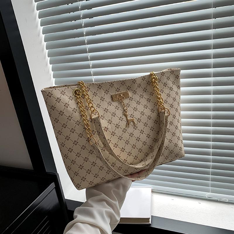 

Винтажная сумка-тоут большой вместимости в стиле «старые деньги», ретро-иллюстрированная сумка на плечо из ПУ кожи, женская повседневная сумка для поездок на работу CLE 27x10x22cm белый