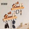 Modern Wood Wall Hanger Wooden Key Holder with 6 Hooks, Decorative Entryway Organizer Pet Leash for Rack, Easy Mount Installation Home Office