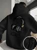 Streetwear Amante della Musica Uomo Hip Hop Sportivo Felpa con Cappuccio Cuffie Cablate Vintage Slogan Stampa Posteriore Piccolo Logo sul Petto Morbido Confortevole Vestibilità Larga
