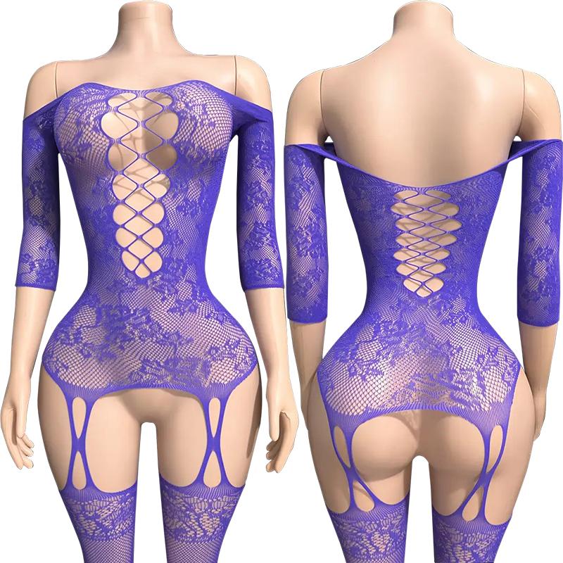 Plus Size Babydolls Clothes Sexy Fishnet Hollow Bodystockings Erotic Crotchless Lingerie Women Mesh See Through Baby Dolls Dress
