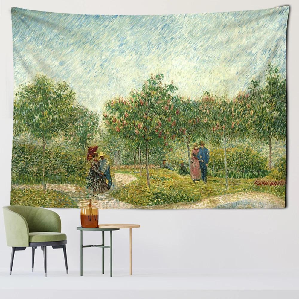 Gobelin Van Gogh Aloesowy Wóz i Daleki Pociąg Salon Tło Domu Tkanina Wisząca Dekoracja Ścienna