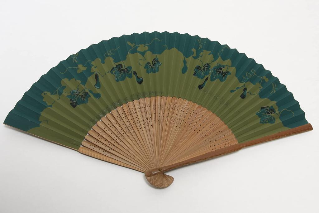 Folding Kyoto Craftsman with Fan in Paper Box [Hasegawa] Men's Fan, Made, Case, (Gourd Design, Green)