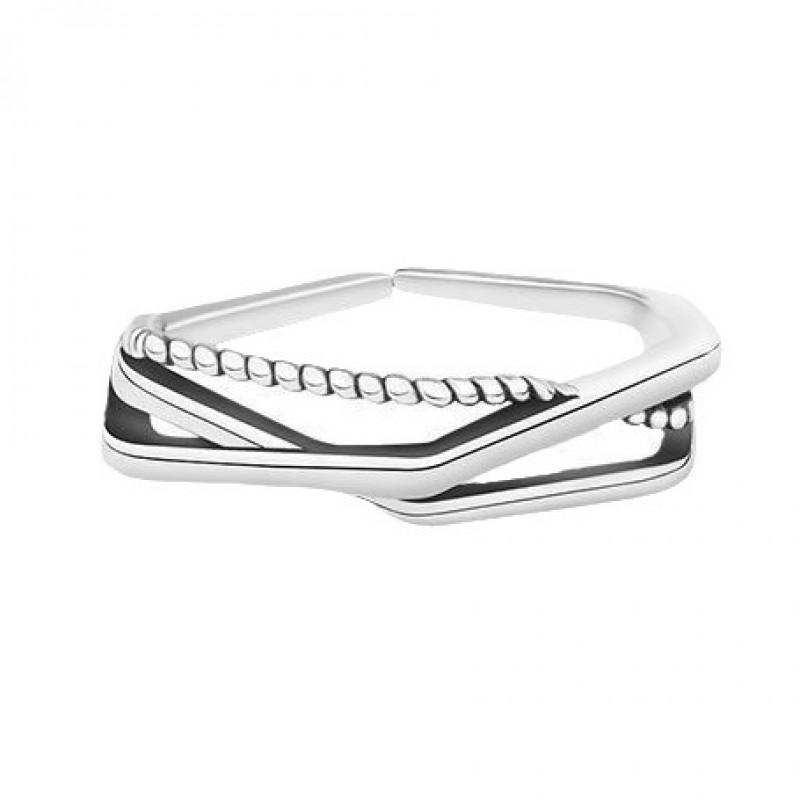 Adjustable Open Ring Women Men Sterling Minimalist Vintage Geometric Twist Chain Design